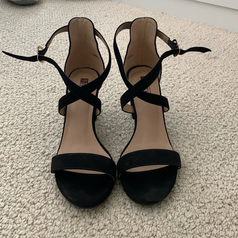 Black strappy heeled sandals